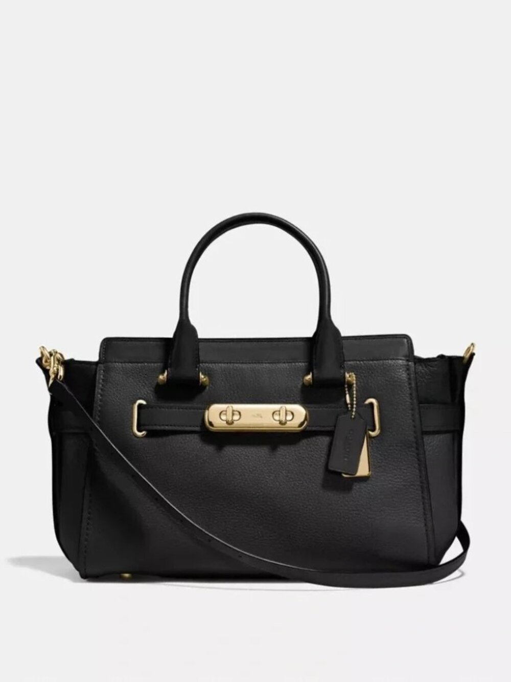 Coach Swagger Black Pebbled Leather Shoulder Bag Purse